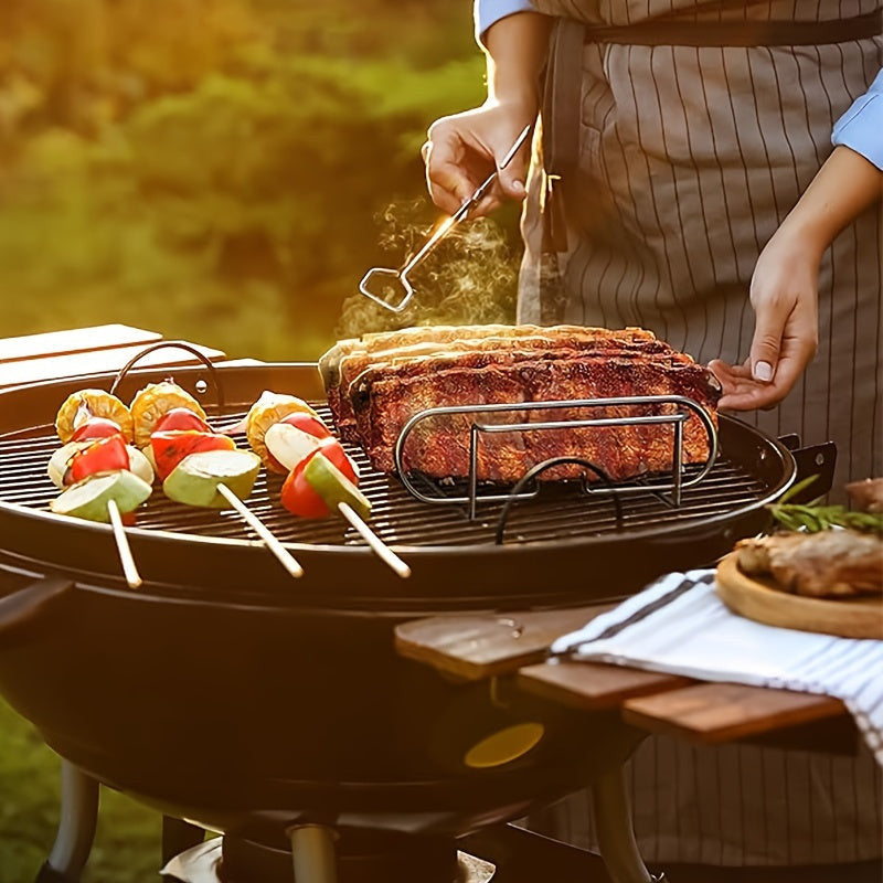 Hordozható tapadásmentes bordatartó, acél BBQ grillrács steakhez és báránybordához