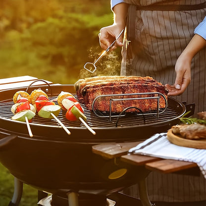 Hordozható tapadásmentes bordatartó, acél BBQ grillrács steakhez és báránybordához