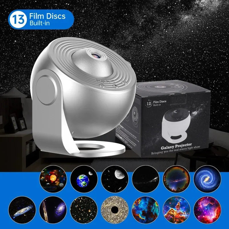 Galaxy projektor éjszakai fény - 13 cserélhető filmes koronggal