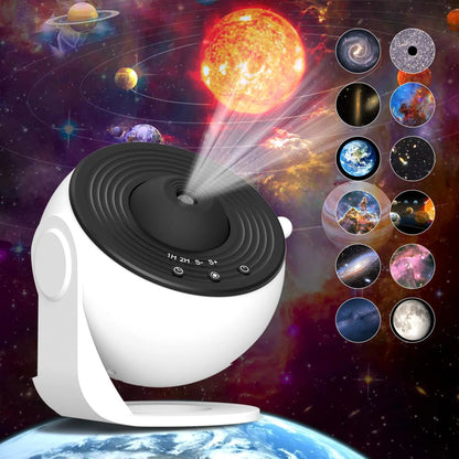 Galaxy projektor éjszakai fény - 13 cserélhető filmes koronggal