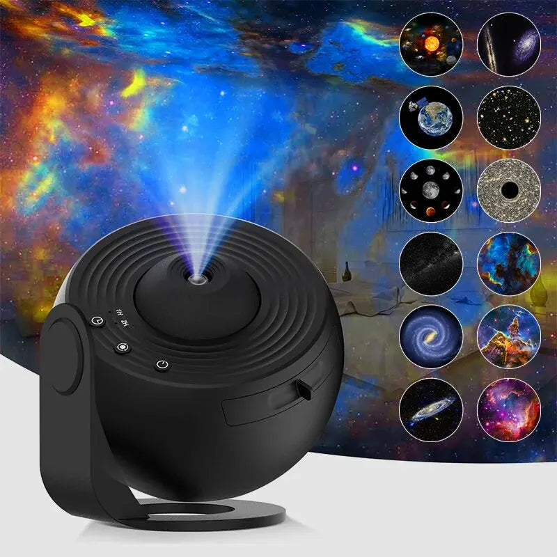 Galaxy projektor éjszakai fény - 13 cserélhető filmes koronggal