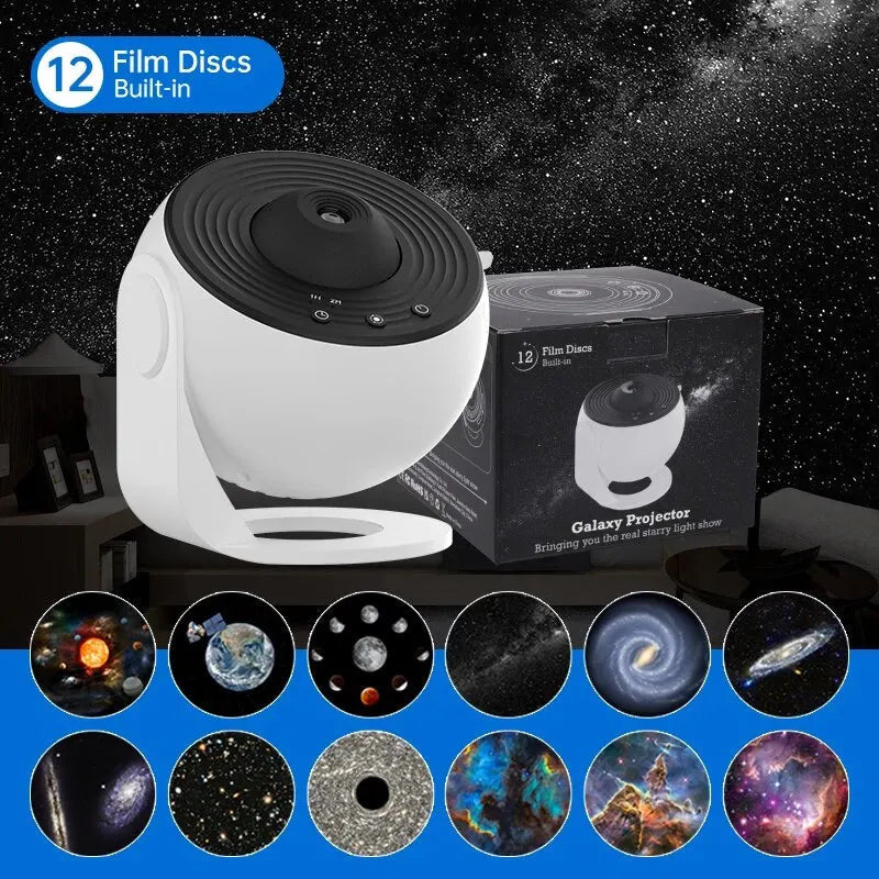 Galaxy projektor éjszakai fény - 13 cserélhető filmes koronggal