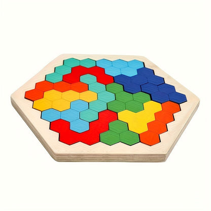 3D hatszögletű fa puzzle játék