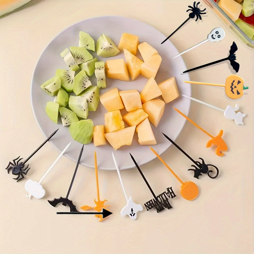 20 db ünnepi műanyag gyümölcstartó, általános használatra, többcélú dekoratív nyársak Halloweenre