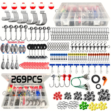 187 db-os horgászkiegészítő készlet - Tartozékdobozzal, horgokkal, csali-alkatrészekkel, süllyesztőkkel