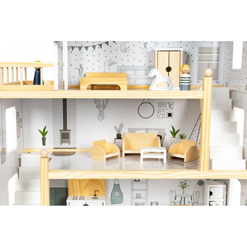 Baba ház 17 darab fából készült bútorral - ECOTOYS - gyerekeknek, játék, baba, bútor, fa, kreatív, minőségi
