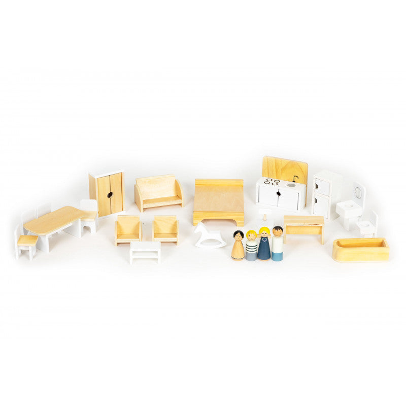 Baba ház 17 darab fából készült bútorral - ECOTOYS - gyerekeknek, játék, baba, bútor, fa, kreatív, minőségi