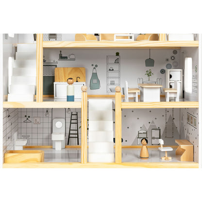 Baba ház 17 darab fából készült bútorral - ECOTOYS - gyerekeknek, játék, baba, bútor, fa, kreatív, minőségi