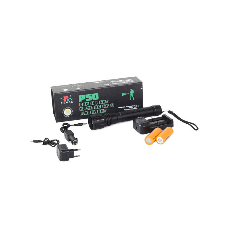 Taktikai zseblámpa erős zoom Cree XHP50 LED-del - Vadász, túrázó, outdoor, táborozó, biztonság, túlélő felszerelés