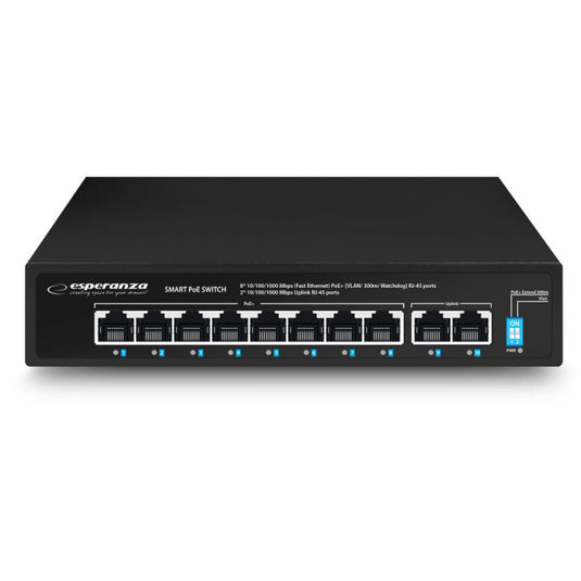 Esperanza 8 portos PoE switch 10/100/1000 Matrix-szal és 2 uplink porttal - ENS108