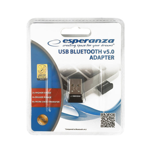 Esperanza Bluetooth Adapter USB 5.0 - Kék - Hordozható - Vezeték nélküli Adatkapcsolat - Kompatibilis minden USB porttal - EA160