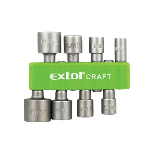 EXTOL CRAFT behajtó klt. hatlapfejű csavarhoz 8db; 5-13mm(5-5,5-6-7-8-10-11-13mm),36-38mm hossz, hatszög befogás, nem mágneses, C.V.