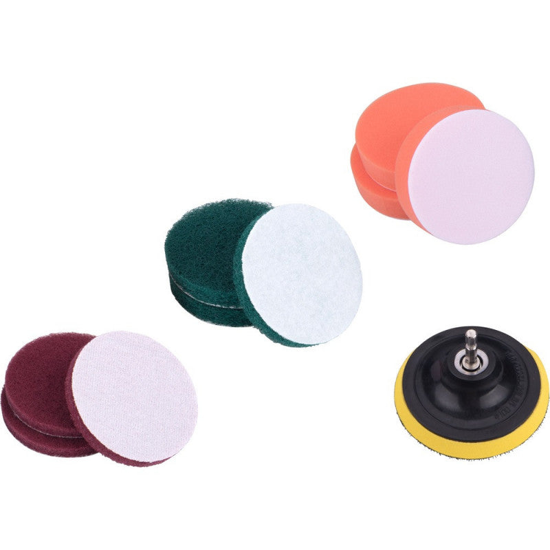 EXTOL CRAFT dörzsölő/csiszoló/polírozó klt. 10 db; 1/4"×25 mm csap, fúrógépbe fogható, tépőzáras
