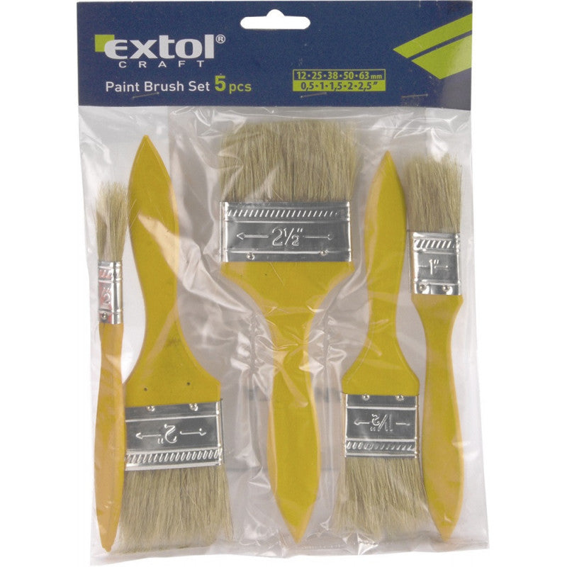 EXTOL CRAFT ecset készlet, 5db, fanyelű; 0,5",1",1,5",2",2,5", vastagság: 1cm