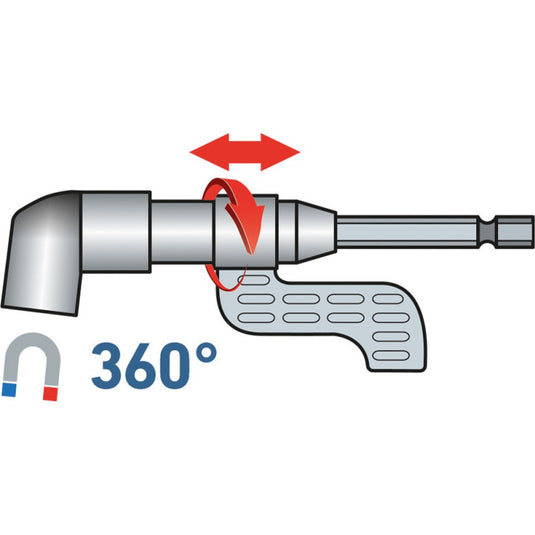 EXTOL CRAFT hosszabbító szár BIT-ekhez, L-alakú (105°) 1/4"×140 mm; mágneses (sarokcsavarozó adapter)