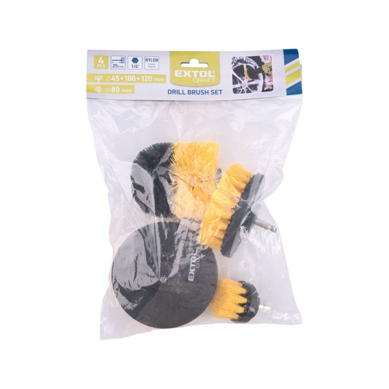 EXTOL CRAFT nylon csiszoló kefe klt. 4 db; 1/4"×25 mm csap, fúrógépbe fogható