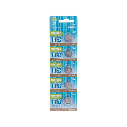 EXTOL ENERGY gombelem klt. 5 db, Lítium, 3V, méret: (CR1632); hosszú étettartam, bliszteren