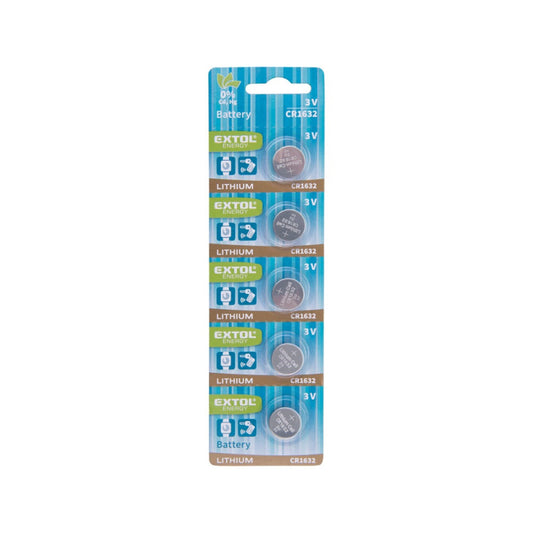 EXTOL ENERGY gombelem klt. 5 db, Lítium, 3V, méret: (CR1632); hosszú étettartam, bliszteren