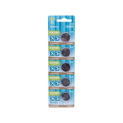 EXTOL ENERGY gombelem klt. 5 db, Lítium, 3V, méret: (CR2016); hosszú étettartam, bliszteren