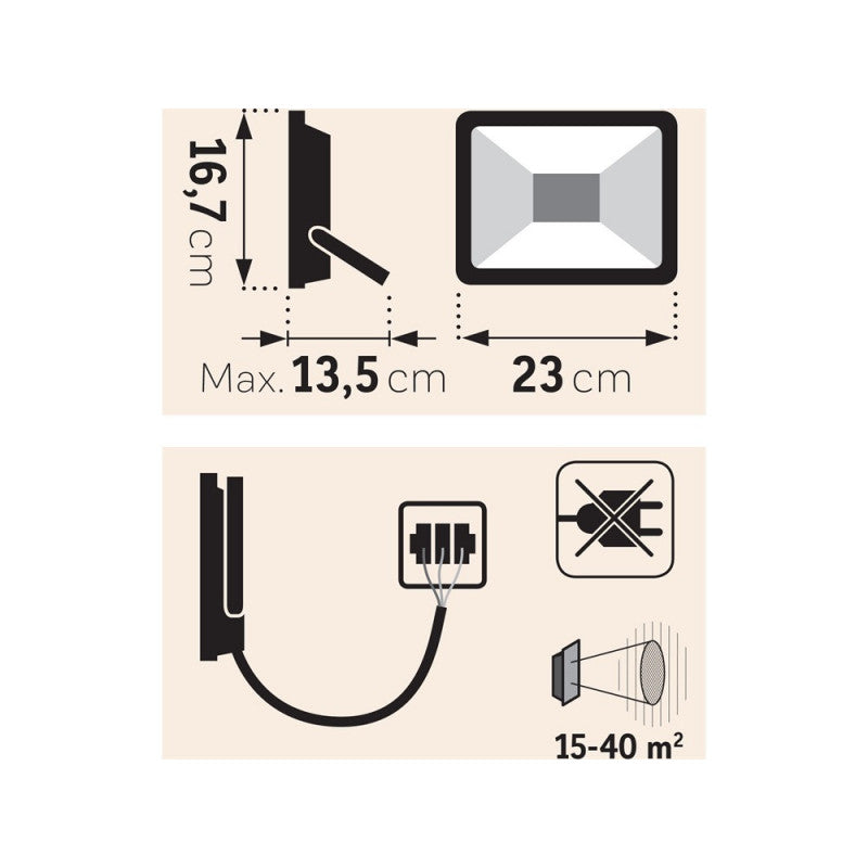 EXTOL LIGHT LED lámpa, falra szerelhető reflektor, 30W; 3200 Lm, IP65, 230V/50Hz, 1 kg