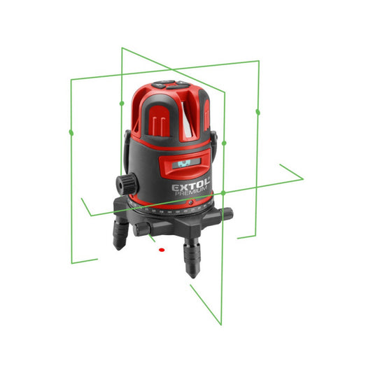 EXTOL PREMIUM automatikus lézeres vízszintező, ZÖLD, 1H4V6D (1 horizontális+ 4 vertikális+ 6 pont) pontosság:0,3 mm/1m