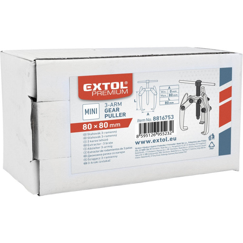 EXTOL PREMIUM csapágylehúzó, mini, 3 karmú, kovácsolt; 80×80mm (átmérő×hossz)