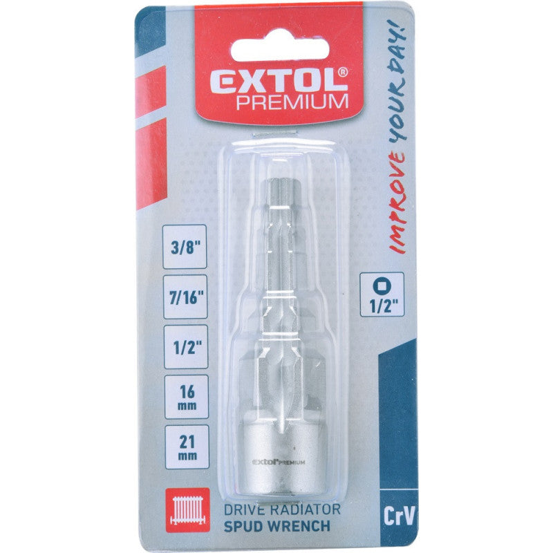 EXTOL PREMIUM radiátor kulcs (lépcsős- vagy cafni kulcs) befogás: 1/2", 5 lépcsős: 3/8"-7/16"-1/2"-16mm-21mm, C.V.