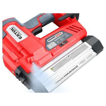EXTOL PRMIUM akkus szögbelövő (kapocs belövő) gép, Share20V, 20V, Li-ion, 1db akku, 1db töltő, 2000 mAh, 100 lövés/perc