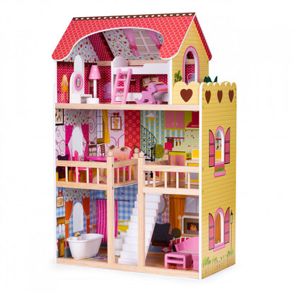 Fa baba ház bútor 3 emelet Ecotoys - gyerekszoba kiegészítők, minőségi fa játékok, baba ház berendezés
