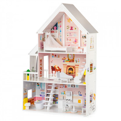 Fa babaház XXL Púder Lakóhely ECOTOYS - Gyermek játék, baba ház, fa játék, XXL méret