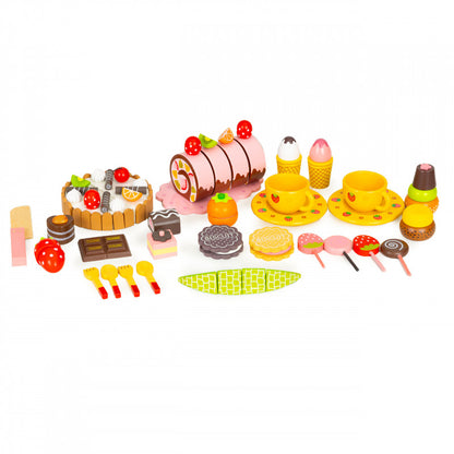 Fa édesség doboz, tortavágó készlet, 29 elemes