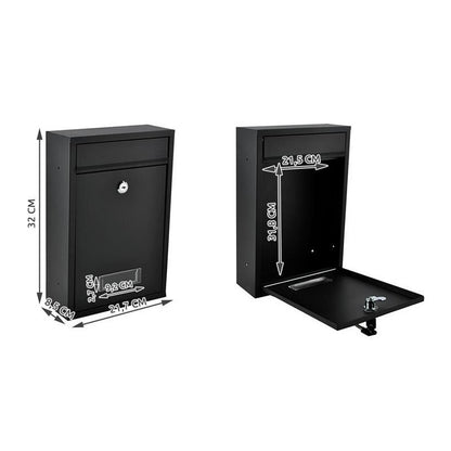 Fekete levélláda - modern design, falra szerelhető, postafiók, levelezőláda, kültéri, beltéri, alumínium, csomagküldés