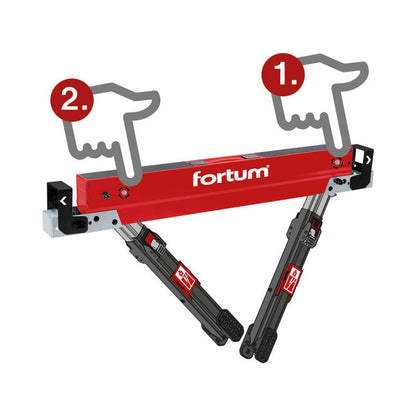 FORTUM asztalosbak/fűrészbak állítható, összecsukható; 615 - 820 mm, max. terhelés: 590 kg, saját tömeg: 13 kg