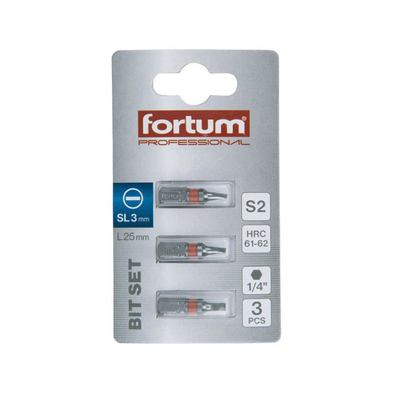 FORTUM behajtóhegy lapos, 3 db, S2 acél; 3×25mm, bliszteren