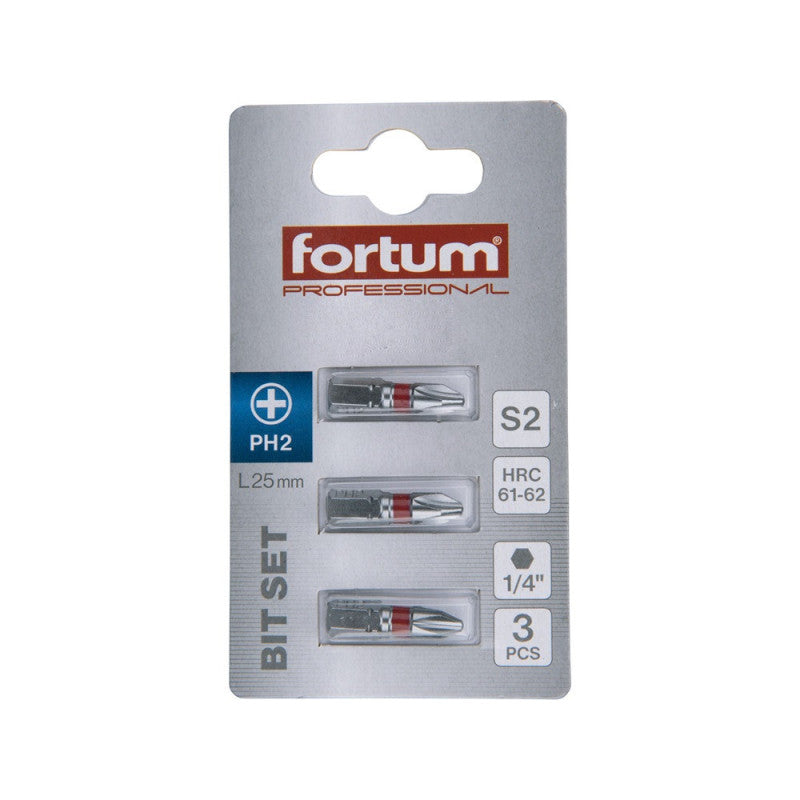 FORTUM behajtóhegy PH, 3 db, S2 acél; PH 2×25mm, bliszteren