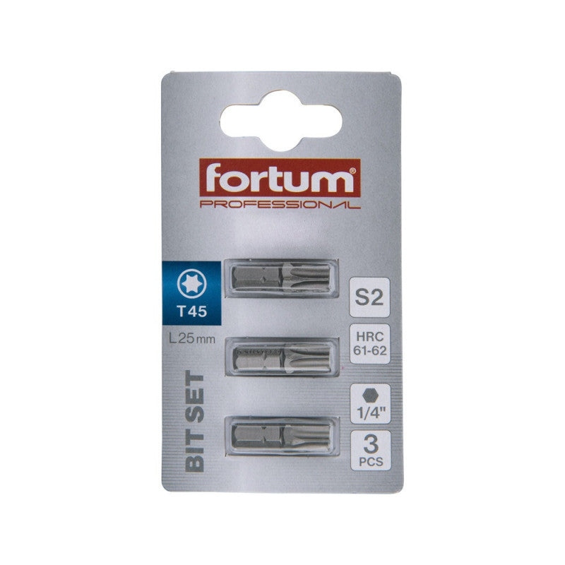 FORTUM behajtóhegy TORX, 3 db, S2 acél; T 45×25mm, bliszteren