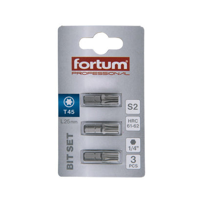 FORTUM behajtóhegy TORX, 3 db, S2 acél; T 45×25mm, bliszteren