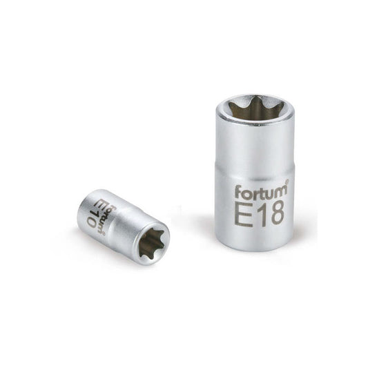 FORTUM dugófej, torx, 1/2", 61CrV5 mattkróm, 38mm hosszú; E10 FORTUM