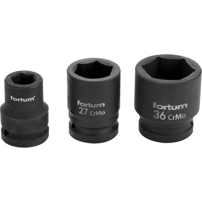 FORTUM gépi (impakt) dugófej 3/4", 19mm, L 52 mm, feketített, FORTUM