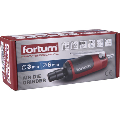 FORTUM pneumatikus furatköszörű, 125 mm hossz.,1/4"; (6 és 3 mm befogás), 25.000 1/min, 127 l/min, 6,3 Bar, 1/4" csatl., 0,36kg