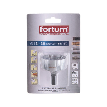 FORTUM sorjátlanító BIT (sorjázó adapter), 13-36 mm, fúrógépbe fogható, 9 mm