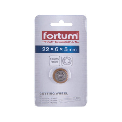 FORTUM vágókerék a 4770816, 4770817, 4770818, 4770819 csempevágókhoz, titánium-volfrám-karbid, 22×6×5mm, csapágyas