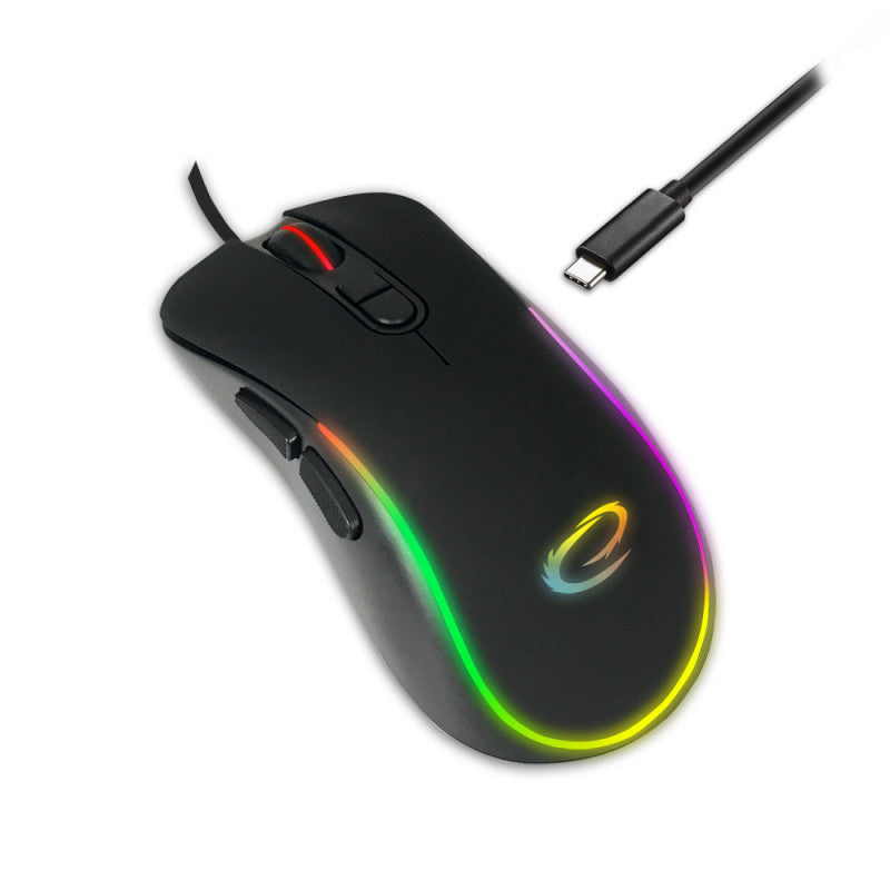 Hesperis Gamer Egér LED RGB Világítással és 7 Gombbal, Optikai USB-C Csatlakozással - EGM303