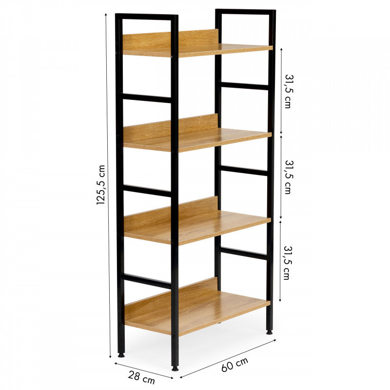 Indusztriális fa könyvespolc loft könyvespolc - olcsó ár, modern design, masszív fa, nagy tárolókapacitás