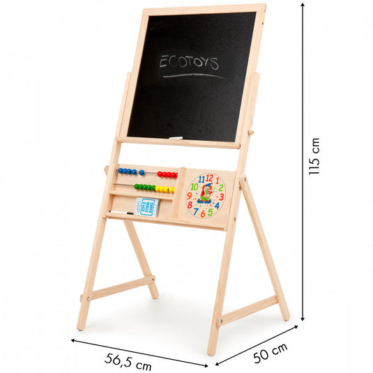 Kétfelé fordítható fa oktató tábla ECOTOYS - számok, betűk, formák, színek - gyerekeknek - tanulás