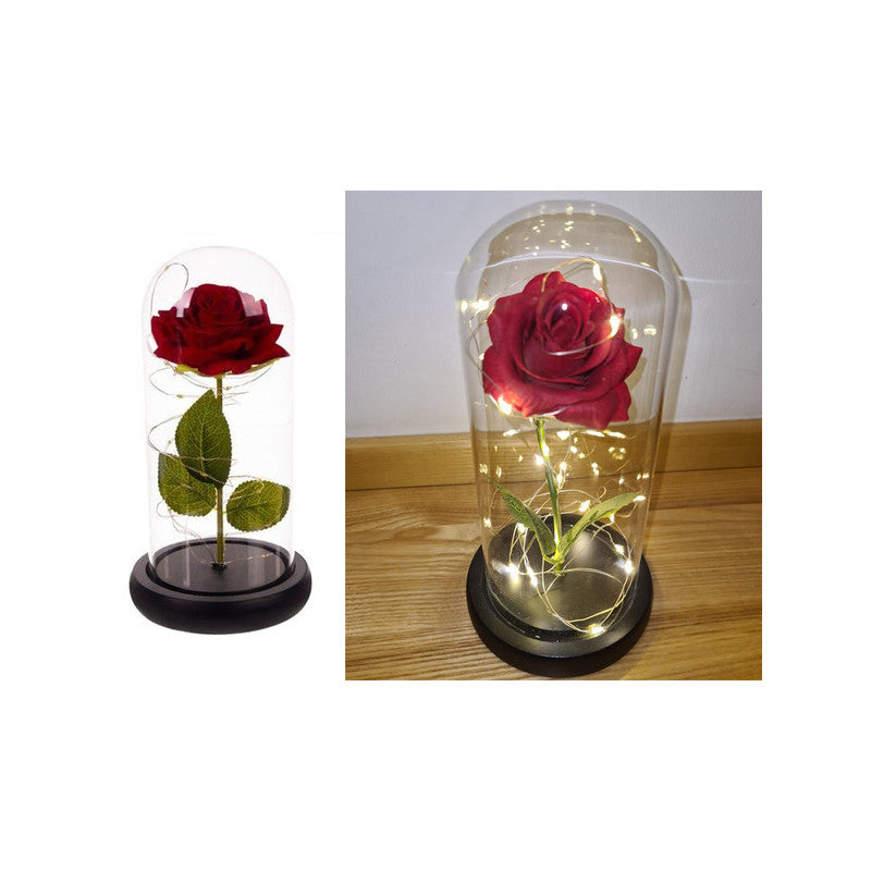 Örök rózsa üvegben piros LED ajándék nőknek alkalomra