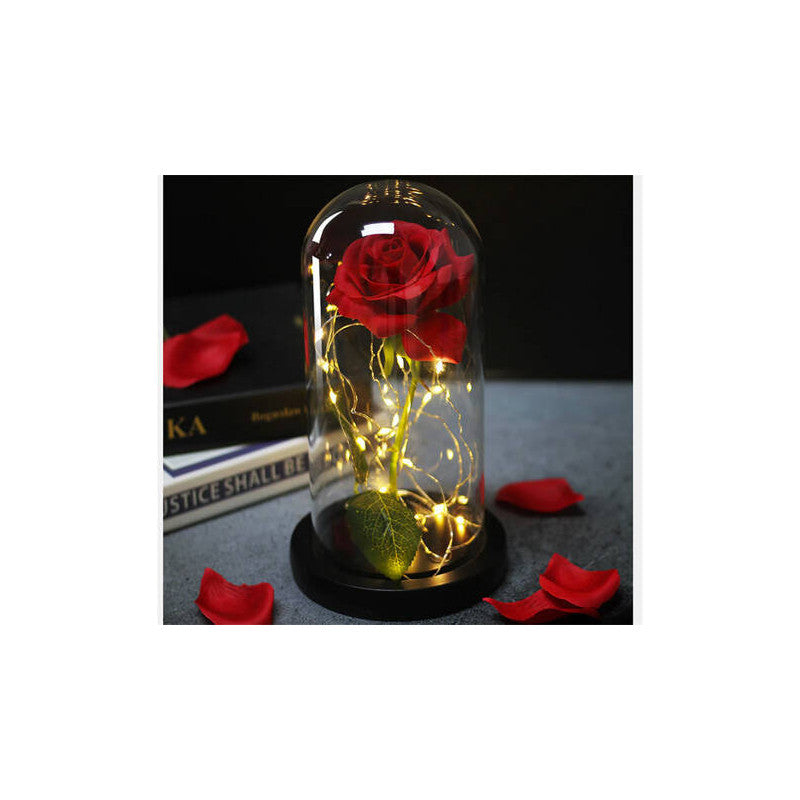 Örök rózsa üvegben piros LED ajándék nőknek alkalomra