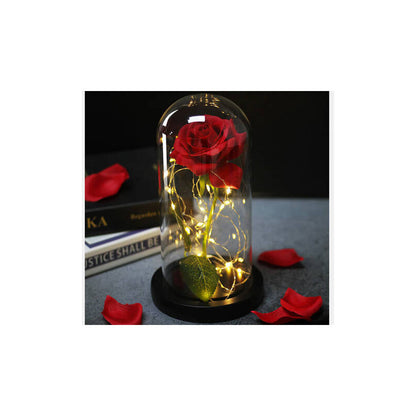 Örök rózsa üvegben piros LED ajándék nőknek alkalomra