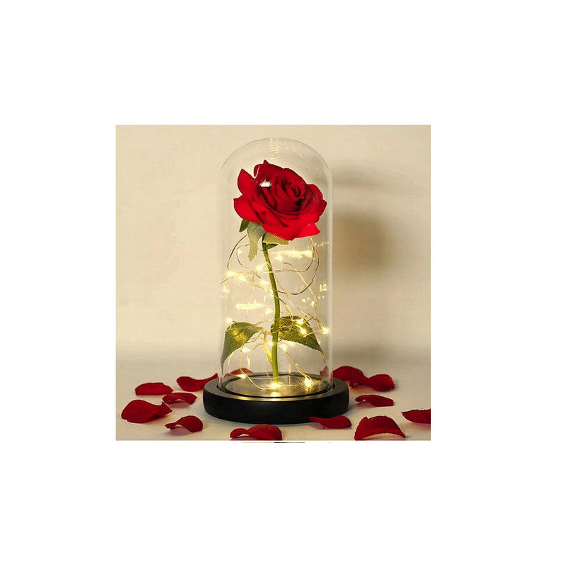 Örök rózsa üvegben piros LED ajándék nőknek alkalomra