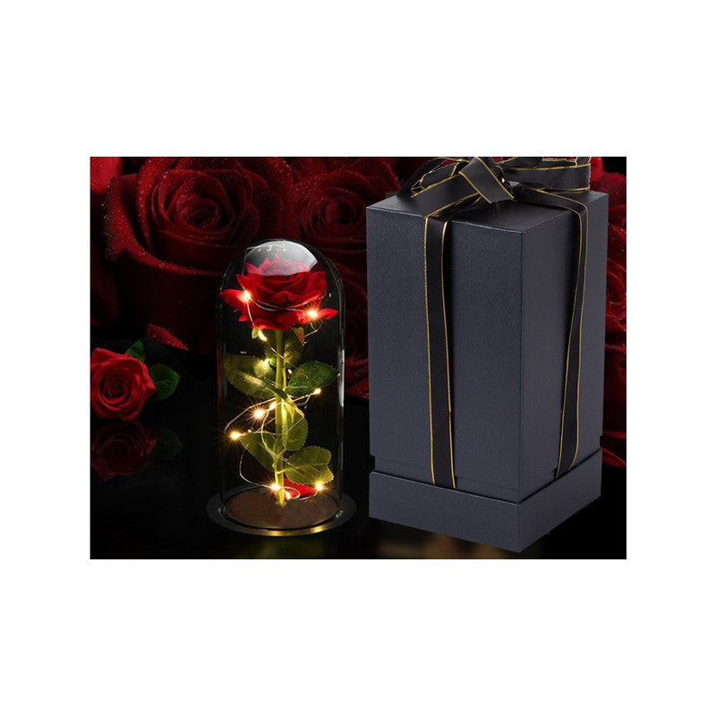Örök rózsa üvegben piros LED ajándék nőknek alkalomra
